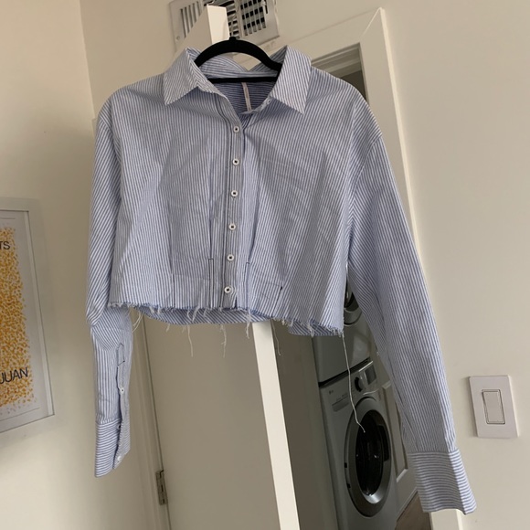 Free people pin stripe cut off button up - Picture 1 of 9